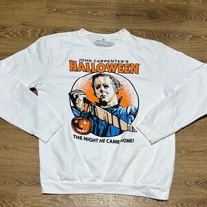 Halloween Michael Myers Graphic Crewneck Sweatshirt - White